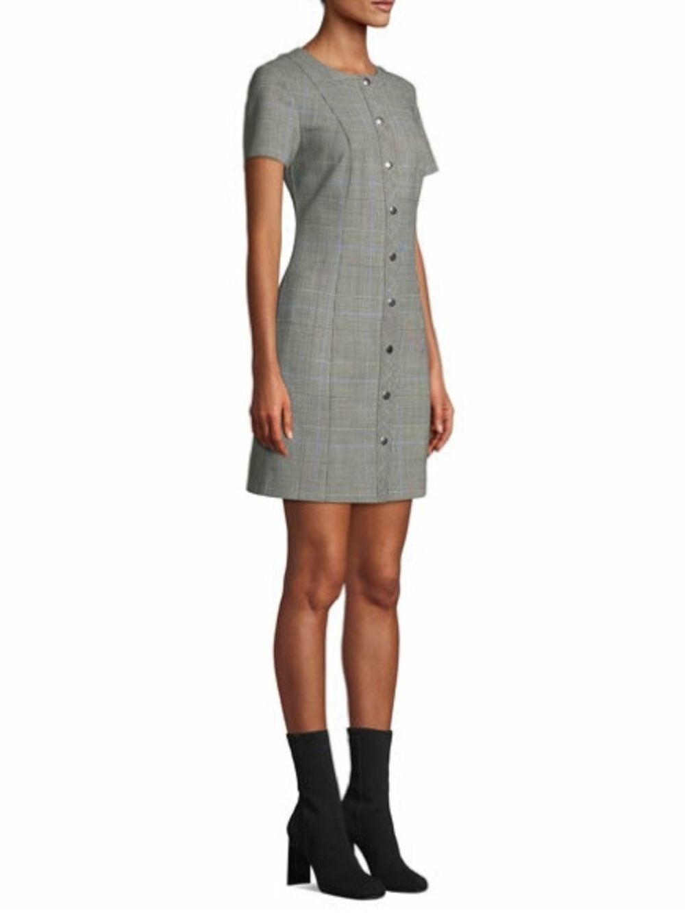THEORY Easy Snap Front
Windowpane Shift Dress Grey Plaid Mini Dress Preppy S